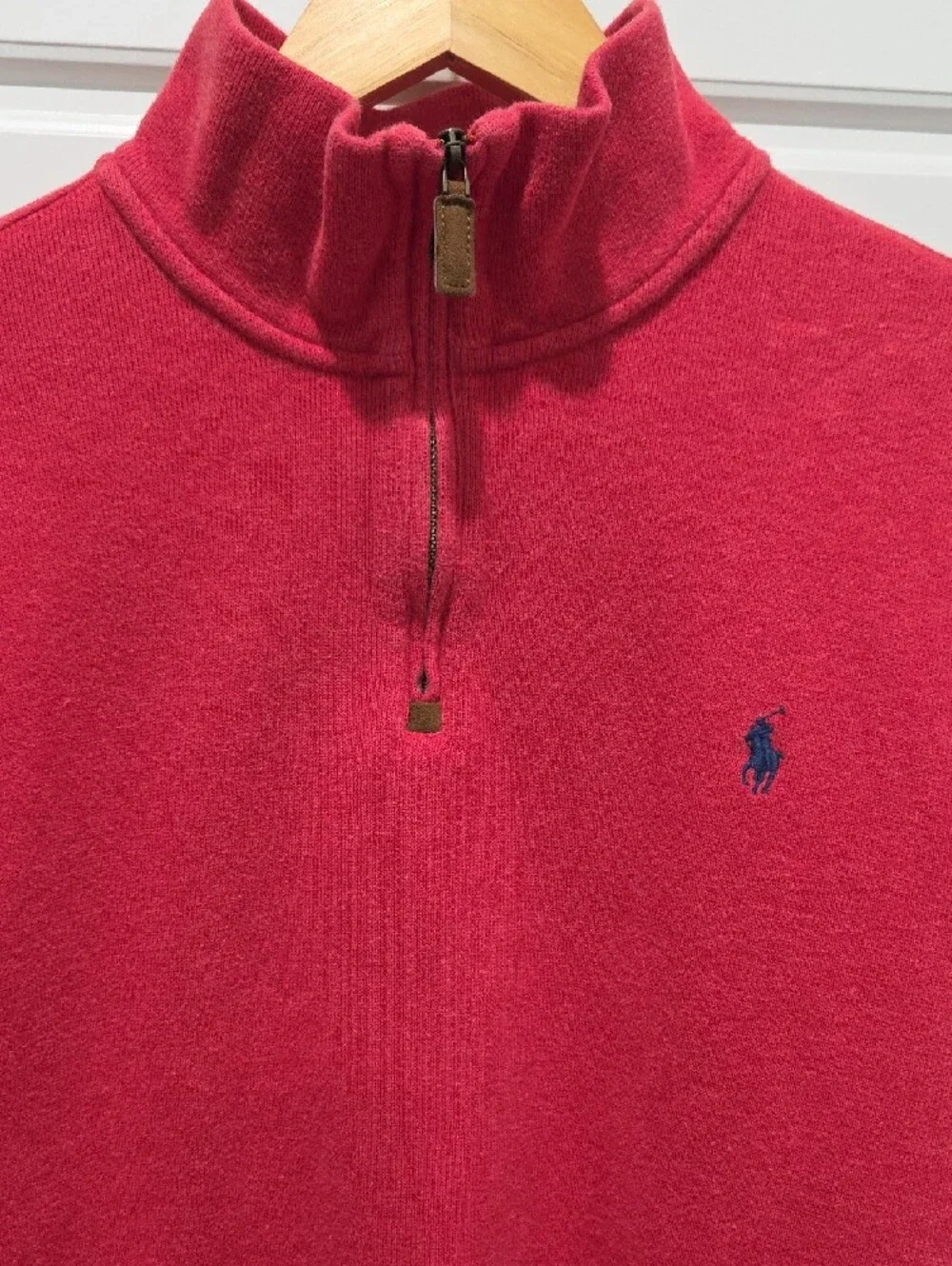 Polo by Ralph Lauren Men's Red Quarter-Zip Sweater with Navy Pony